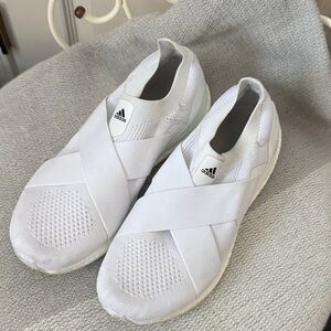 Adidas White Criss-Cross Slip-On Shoes
